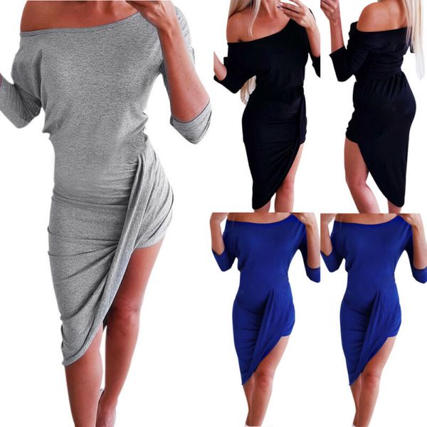 

goocheer 2019 new deep neck long sleeve slim ny solid elasticity party mini, Black;gray