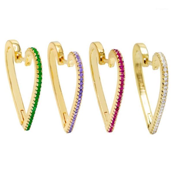 

6 colors cz heart shape huggie hoop earring for women gold filled european women trendy jewelry1, Golden;silver