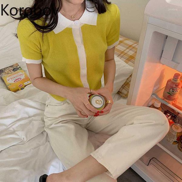 

korobov 2020 summer new arrival women sweaters korean hit color patchwork knitwear vintage sweet single breasted pullovers1, White;black