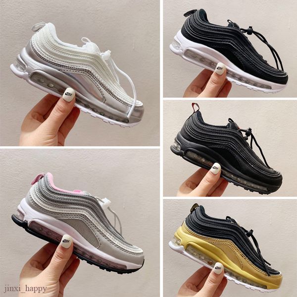 

youth kids shoes og triple white running shoes boys girl metallic gold silver bullet pink children trainer sports sneaker, Black