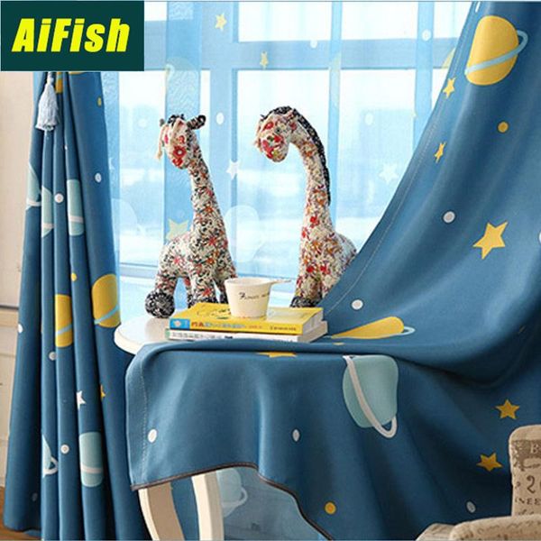 

cartoon children's room panel blackout curtains blue planet print curtain kid's bedroom study room curtain window wp355-4