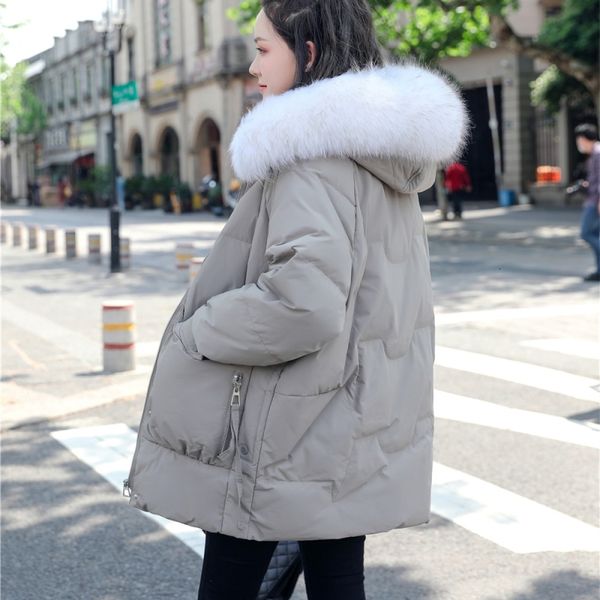

2021 new female foxskin collar 90% white down thick snow jacket outwear o74x, Black