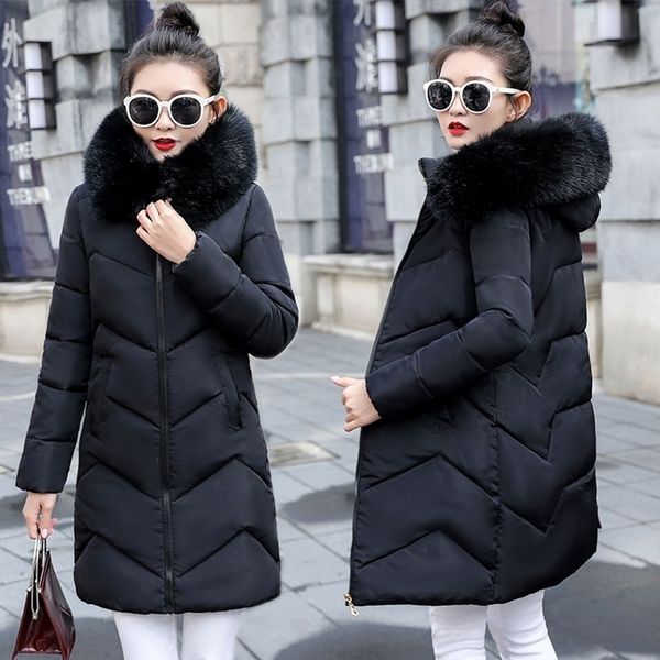 

winter women jacket long hooded cotton padded female coat plus size 7xl womens warm outwear down parka manteau femme hiver 201125, Black