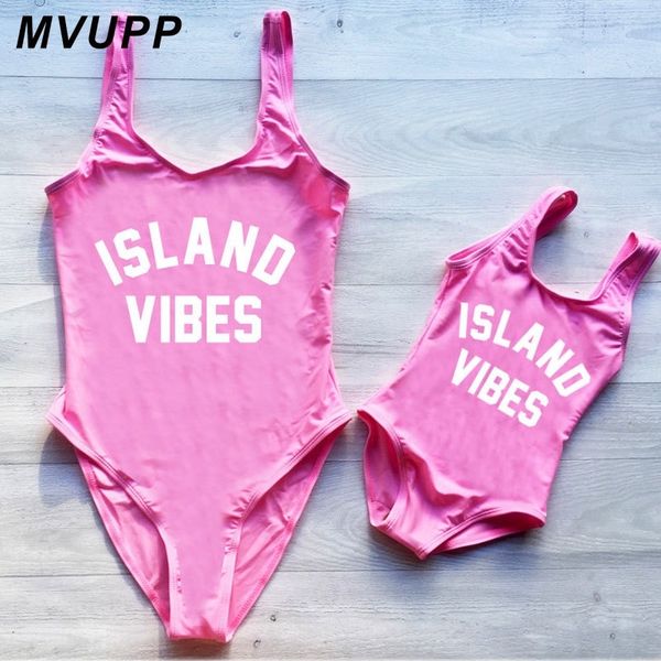 

mvupp mom baby swimwear one piece swimsuit island vibes letter print monokini bodysuit mommy and me beach wear bathing suit y200713, Blue