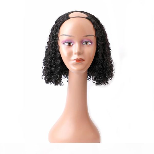 

shireen peruvian remy hair kinky curly short bob human hair wigs u part wigs for black women 2"x4" u part curly human, Black;brown