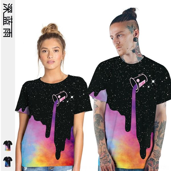 

d6get star print digital round t-shirt sports t-shirt women's street women's neck short sleeve couple's coat 2sixn, White
