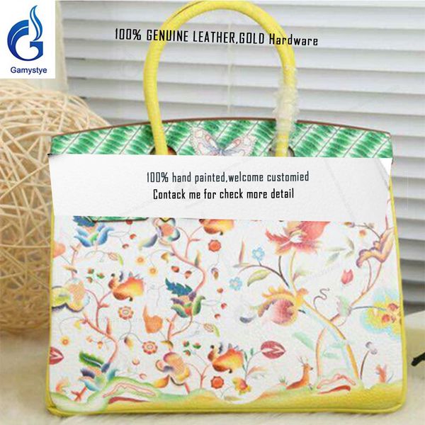 

art hand painted handmake graffiti flowers leather handle bags women messenger bag female shoulder bag luxury classic bags