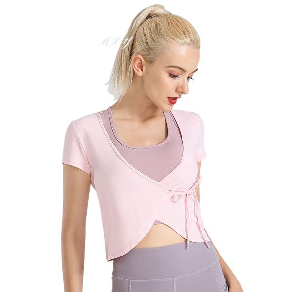

yoga outfits short-sleeved v-neck fitness suit t-shirt moisture wicking elastic women's 2021 loose bandage sports, White;red