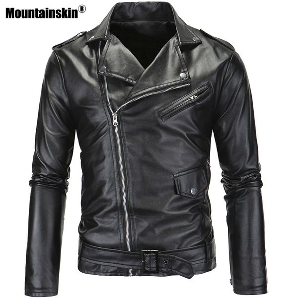 

mountainskin men's turn-down collar mens motorcycle diagonal zipper leather fashion slim fit jacket sa981