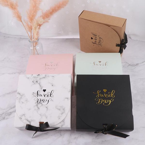 

1pc creative simple marble style gift box kraft paper diy gift bag candy box party supplies valentine's day 16.5*16.5*5cm
