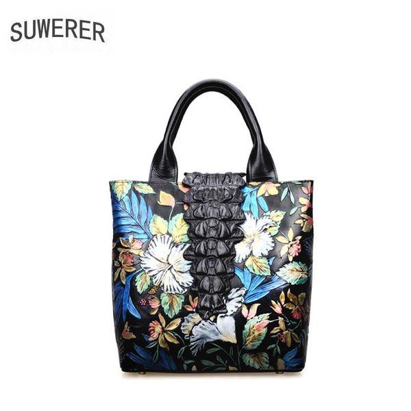 

suwerer 2020 new women genuine leather bags fashion handbag cowhide embossing flowers luxury handbags women bags designer