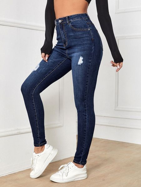 

high waisted ripped skinny jeans e9ge#, Blue