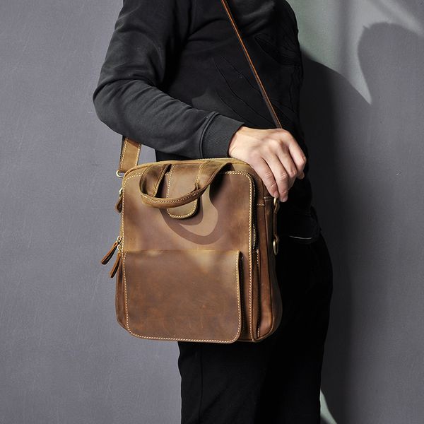 

original leather male design casual college shoulder messenger crossbody bag fashion mochila satchel school tote bag 8086-d c0121