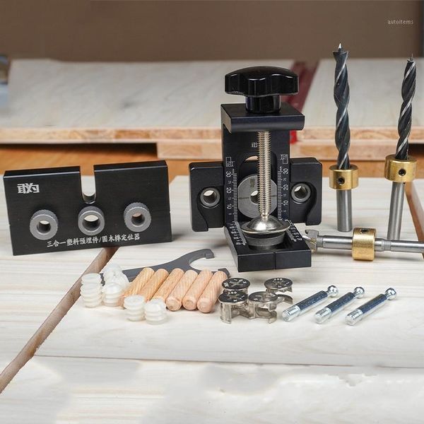 

3 in 1 adjustable doweling jig woodworking pocket hole jig with 8/15mm drill bit for drilling guide locator puncher tools diy1