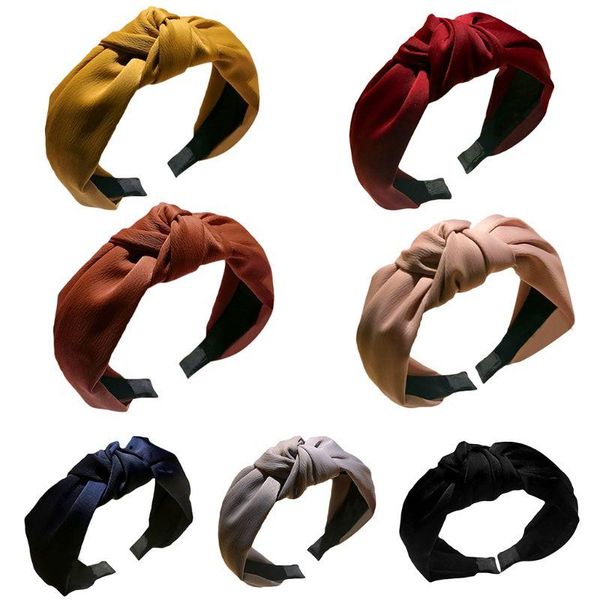 

7 colors women girls cloth wrapped ruched headband glitter plain solid color retro twist cross knotted pleated hair hoop casual