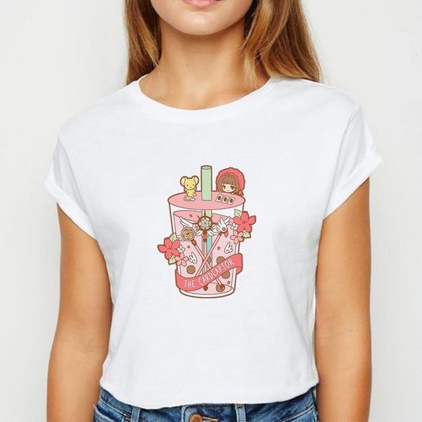 

new t shirt women the cardcaptor tea with milk tshirt hipster spring summer colorful graphic vestidos round collar t-shirts, White