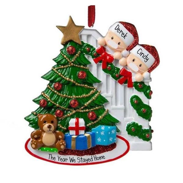 

happy new year ornament diy greetings 2020 quarantine pvc santa claus mask a family christmas tree pendant accessories owd2309