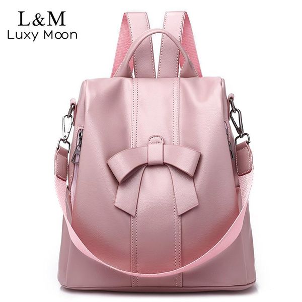 

женщины рюкзак мягкая кожа bow pink школа рюкзаки для подростков девочек вскользь большие сумки на ремне женщины путешествия mochila xa488h