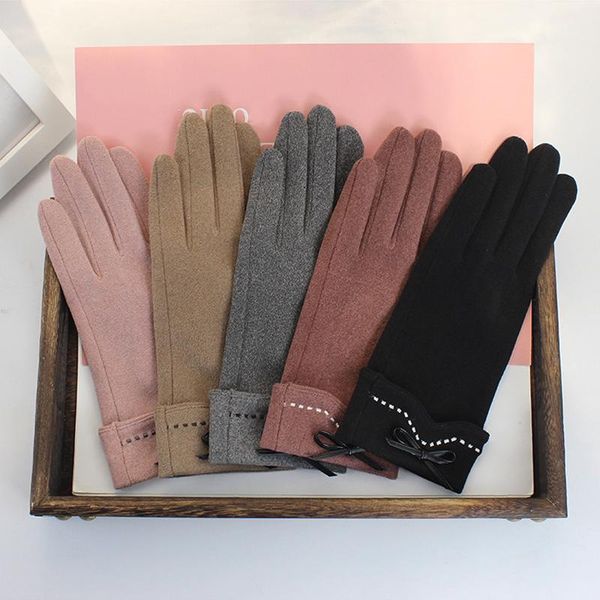 

five fingers gloves fashion elegant female hand winter warm touch screen mittens women single layer velvet inside full finger soft, Blue;gray