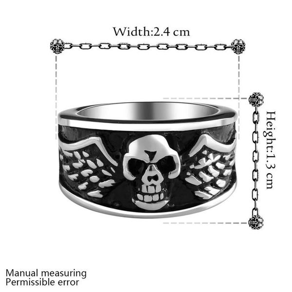 

2018 год личности из нержавеющей стали 316l мужские кольца черепа крыла кольца скелет байкер punk кольцо для женщин мужчины hip hop vintage, Bronze;silver