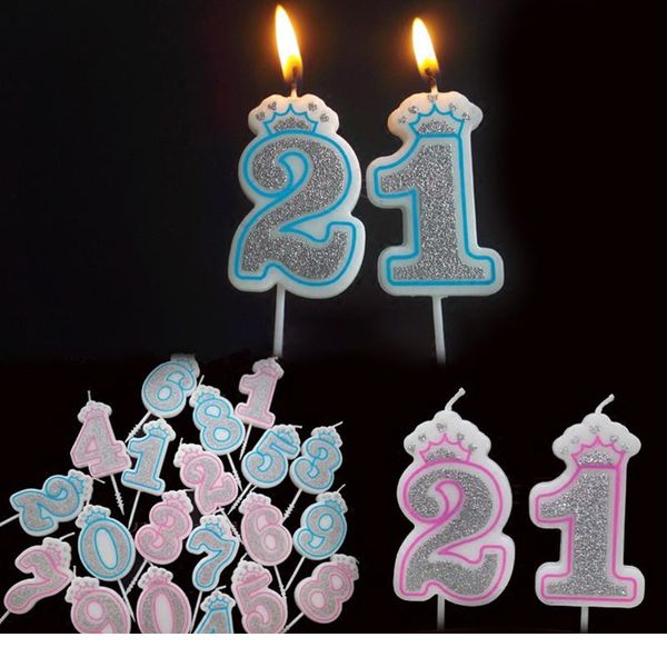 

creative silver pink/blue crown birthday candles digital 0-9 smoke-candles cake for children gifts birthday de bbyklj