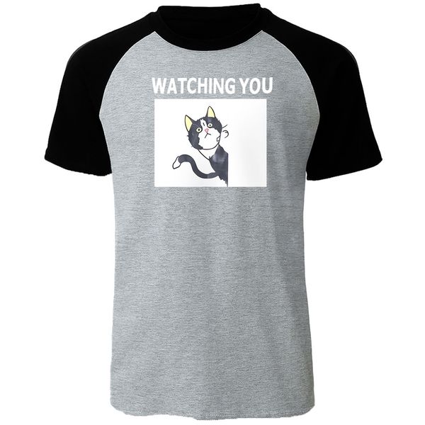 

summer casual raglan funny animal cat letter print watching you fashion cats sport hooded sweatshirt hoodie men t shirt