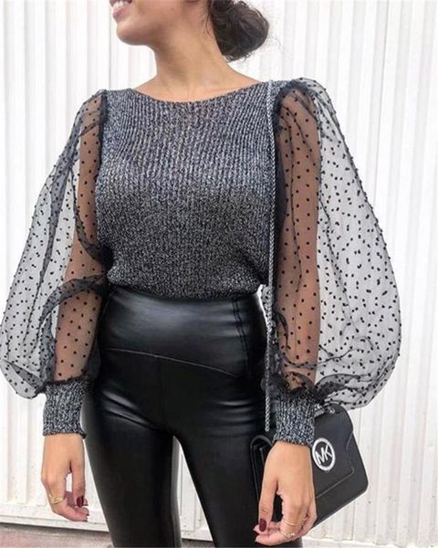 

puff sleeve ol style designer knitted tshirts solid color panelled pullover fashion autumn female clothing, White