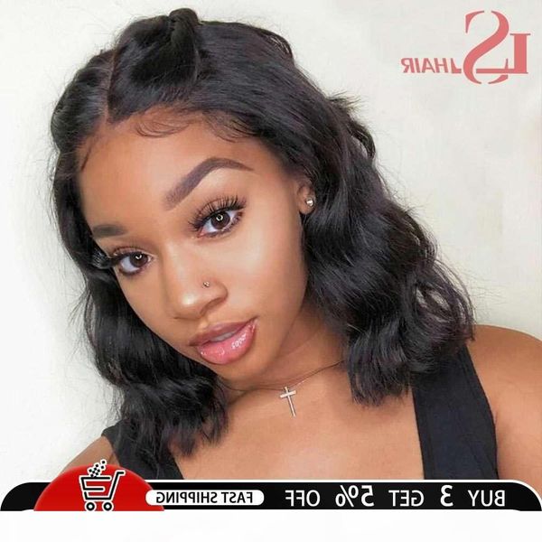 

4x4 short loose body front for black women lace closure wig human hair ocean wave bob wigs, Black;brown