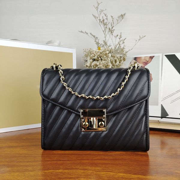 

2021 women's leather handbags purses beautiful small chain bag striped european style shoulder bag
