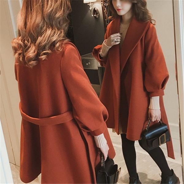 

2020 new autumn winter korean fashion woolen coat women's short loose lantern sleeve casual double sided woolens jacket female, Black