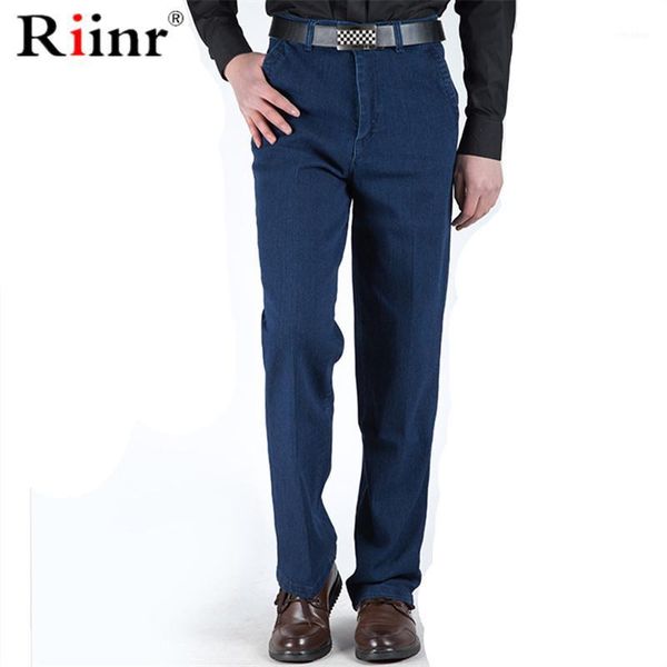 

riinr 2020 new classic men's jeans casual jeans male business style trousers fashion man straight pants size puls1, Blue