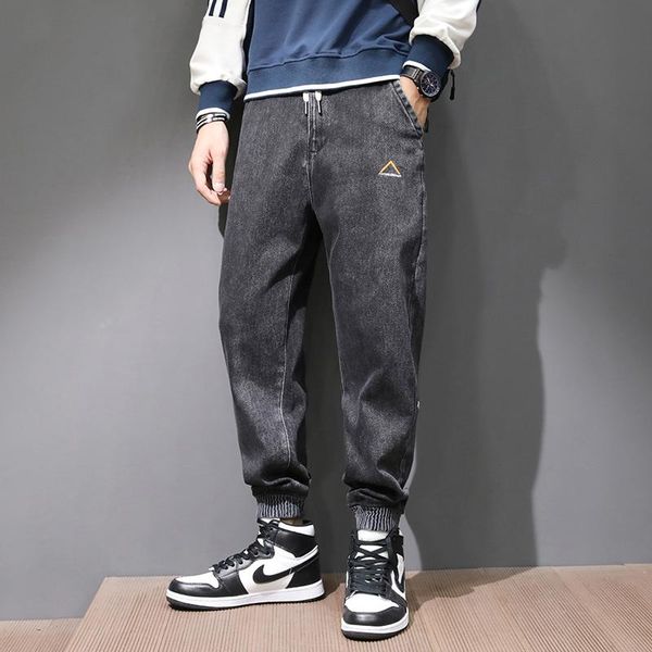 

men's jeans fashion streetwear men japanese vintage designer loose fit denim cargo pants autumn ly harem trousers hip hop joggers, Blue