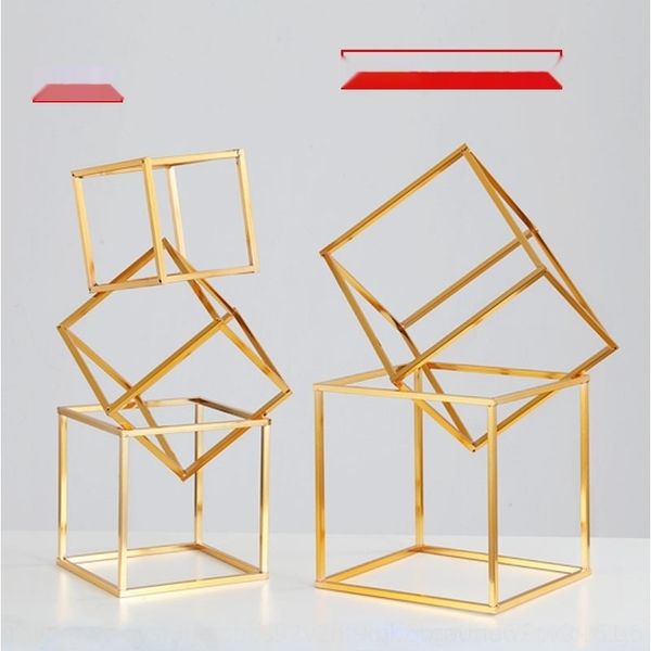 

ssddt новый реквизит украшения геометрической prop tabledining направляющая рама стол цветок стойку золотой квадрат tableroad полки свадебны