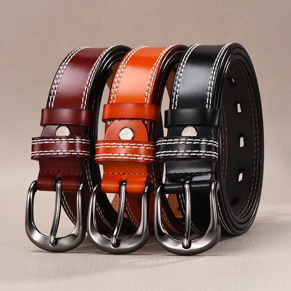 

elegzo women's leather belt fashion retro denim belt female casual pure color girl's pure leather, Black;brown
