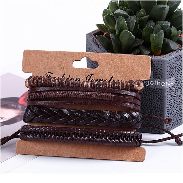

eif dock vintage 4pcs/set leather rope handmade bead woven bracelets women bangles female homme men jewelry acc qylpgh