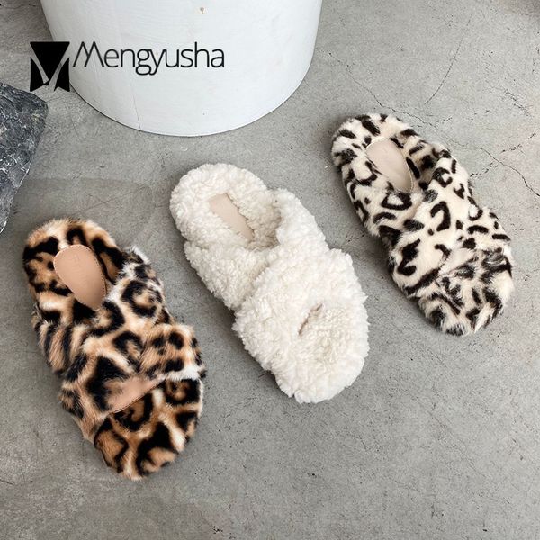 

leopard curly wool fur slippers women winter plush shoes woman warm lambswool pantuflas indoor animal prints furry slides 2020 x1020, Black