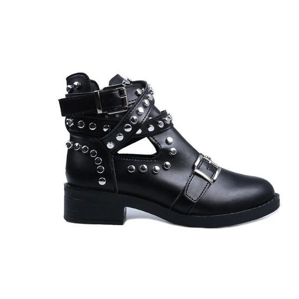 

retro rivet motorcycle boots women's leather ankle boots 2021 gothic autumn buckle boot low heel short boot cowboy shoes, Black