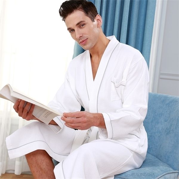 

men 100% cotton kimono sweat towel bathrobe summer plus size waffle bath robe mens robes l sleepwear for women dressing gown 201111, Black;brown