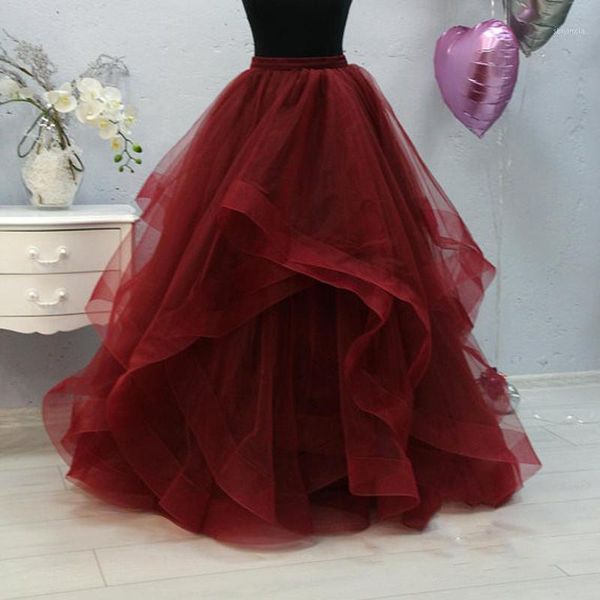

2020 formal ruffles puffy long wedding tulle skirts for bridal pretty wine red women tulle skirt pgraphy faldas mujer saias1, Black