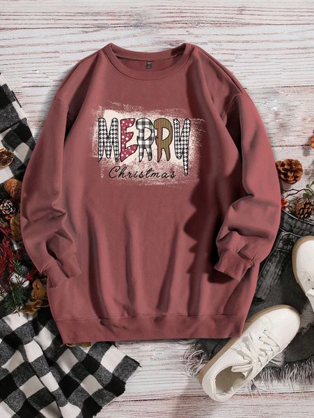 

plus christmas & slogan graphic sweatshirt 80rx#, Black