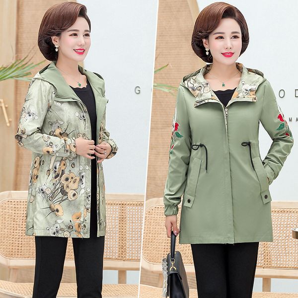 

women jacket two side wear female jacket new autumn emboridery coat plus size hooded windbreak zipper jacket coats pocket 201023, Black;brown