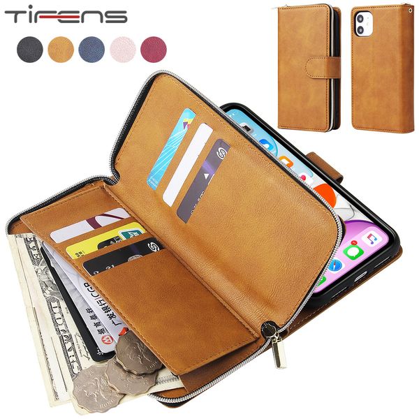 

роскошный флип кожа 9 карты zipper wallet случаев для iphone 12 mini 11 pro x xs max xr se 2020 6 6s 7 8 plus магнитной крышки телефона