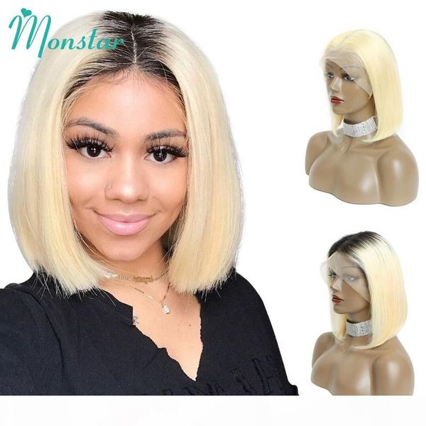 

monstar 613 blonde фронт шнурок 13x6 короткого парик боб малазийского remy 1b 613 ombre светлого цвета фронт шнурок прямого парик человеческ, Black