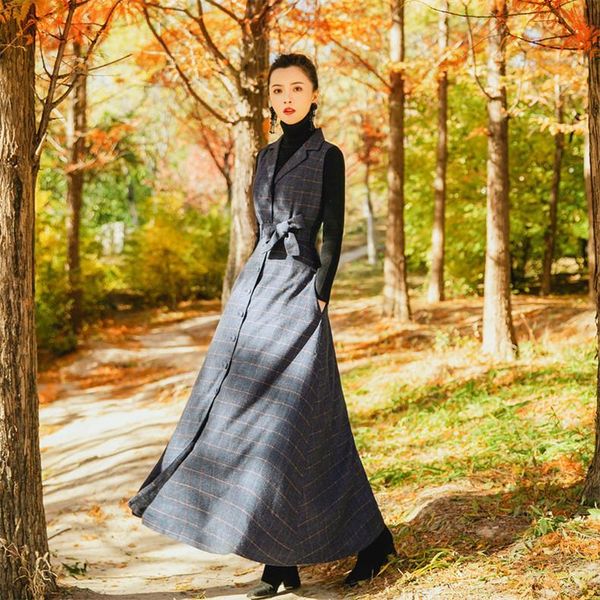 

new explosions leisure vintage color matching dresses women plaid spring casual dress, Black;gray