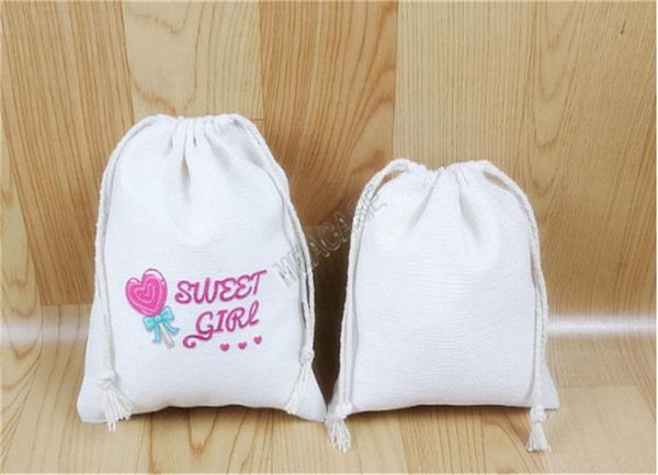 

cotton linen material sublimation drawstring bag christmas candy bag thermal transfer printing wristlets pouch storage package bags d102907, Black