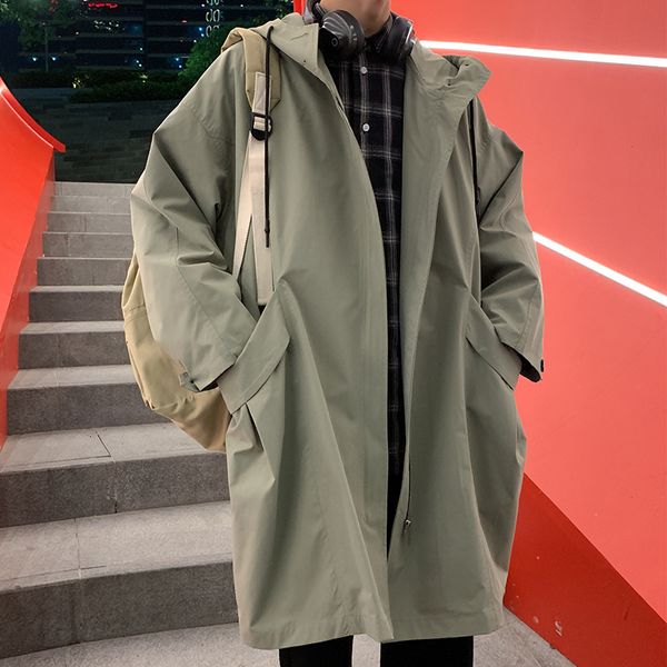 

windbreaker men's autumn and winter 2020 korean ins trend hooded tooling medium length loose plush british coat, Tan;black