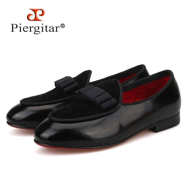 

piergitar 2020 new parental shoe same men loafers design handmade party and birthday kid's shoes children loafers red outsole, Black