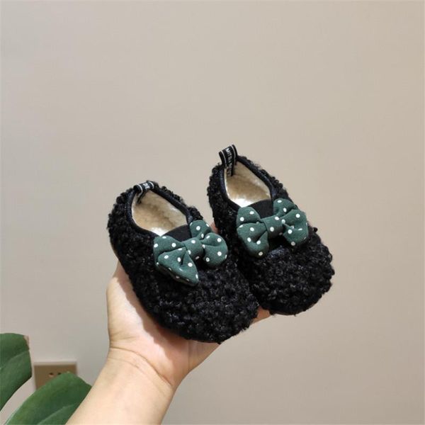 

2020 winter toddler girls shoes lambswool bow knot cute baby shoes soft sole fashion warm kids shoes wmtupe xhlove, Black