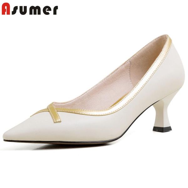 

dress shoes asumer 2021 arrive genuine leather ladies pointed toe spring summer single thin heels party wedding women pumps, Black