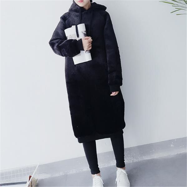 

2021 new winter oversize hoodies thick hoodie dressed in sleeve female pullover's fleece yqau, Black